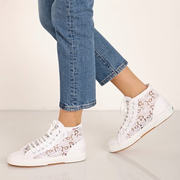 Superga Shoes - Superga White Lace Crochet Macrame High-top Sneakers NWT 7.5
